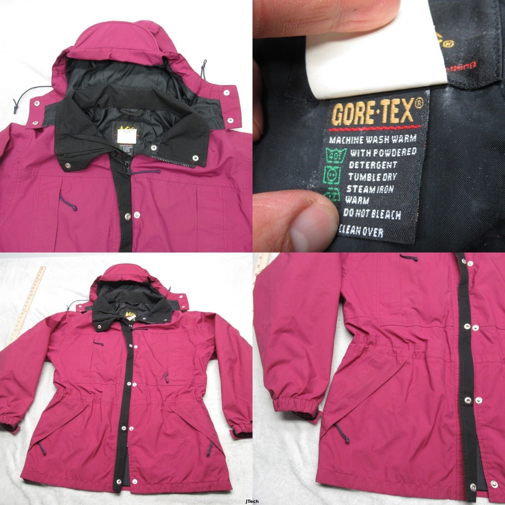 REI Gore Tex Jacket Women 12 Purple Pockets Hooded Waterproof Parka Outdoor  VTG